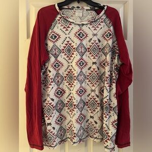 Cowgirl Tuff Red Patterned Long Sleeve Top